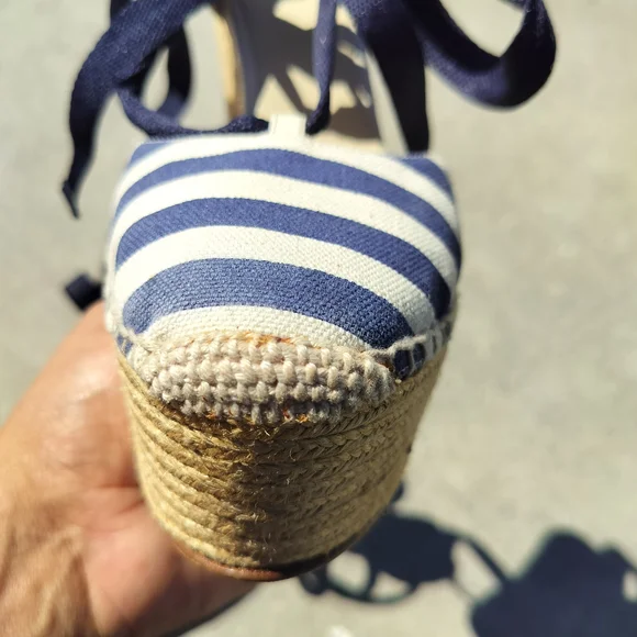Gucci Blue and White Striped Espadrille Wedges - Picture 7 of 16
